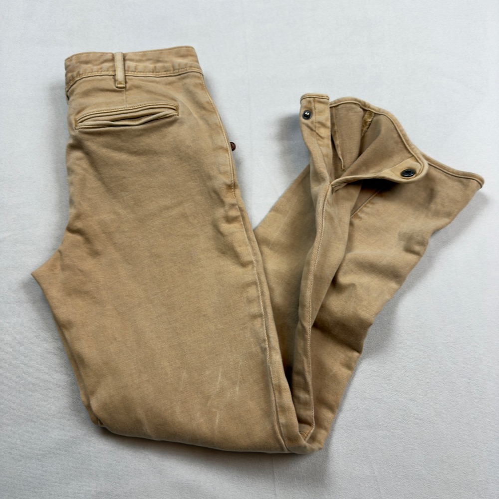 Ralph Lauren Sport Tan Equestrian Moto Pants Quilted Knee Patch Snap Hem Size 25